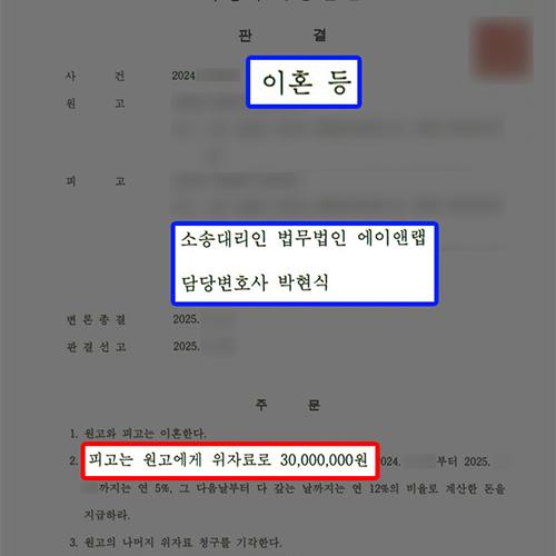 [이혼소송] 이혼 소송 유책배우자 직업군인 피고 의뢰인 대리하여 위자료·재산분할 감액 성공